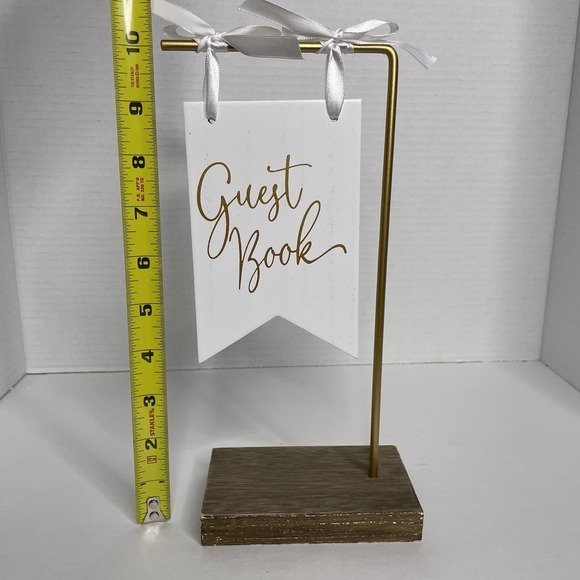 Wedding Reception Pennant Wood/‎ Metal Decoration-Guest Book-Gold & White - Picture 4 of 7